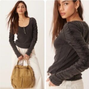 New Free People Hope Henley Top for Women Pure Cotton
